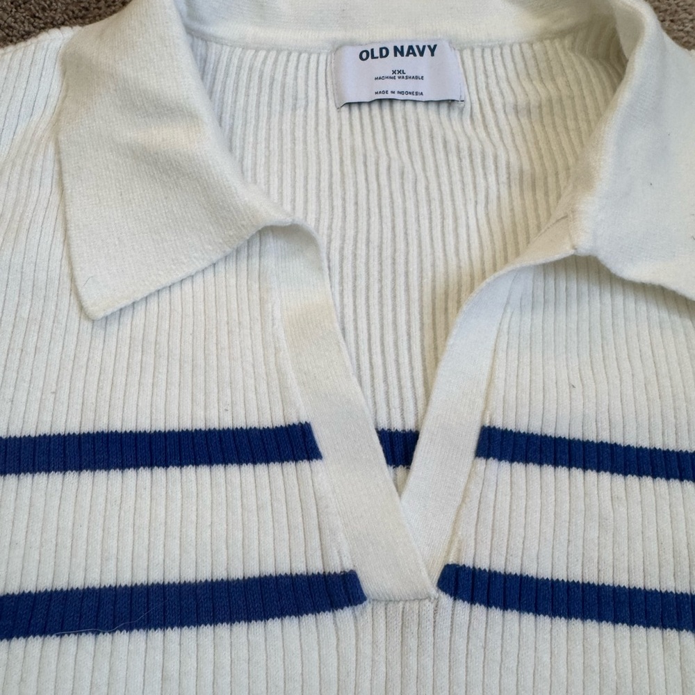 Old Navy Blue & White Striped Ribbed Sleeveless Knit Top XXL NWT - Picture 2 of 8